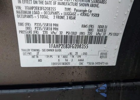 2015 Ford Taurus Sel from USA, damaged, VIN 1FAHP2E83FG208355